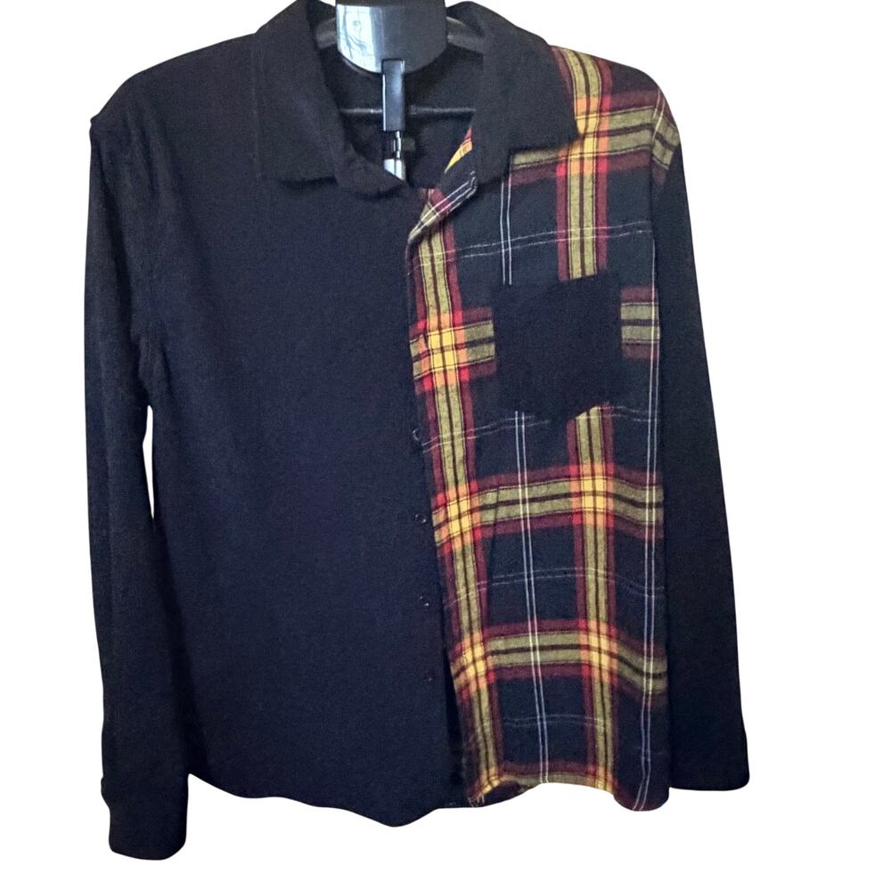 MAN Split Plaid Button Up Men Black Yellow - Size XL